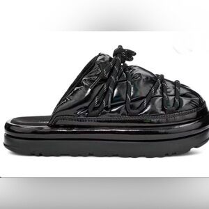 UGG Hi Shine Black patent quilted puffy Spaceslider Slides shoe size 9 brand new